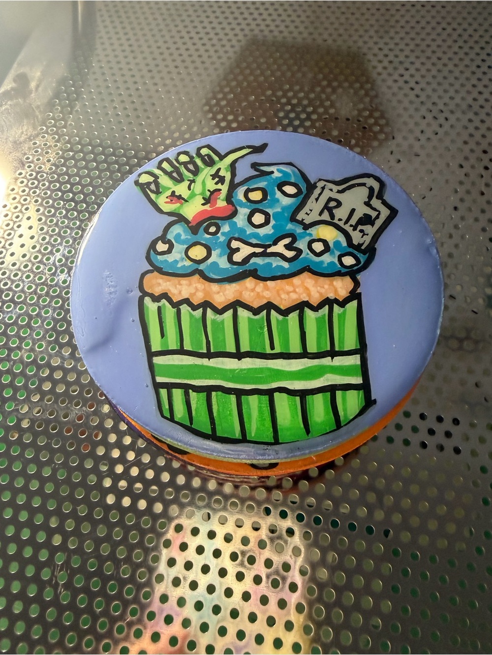 Custom hand painted Frankenstein cupcake coaster